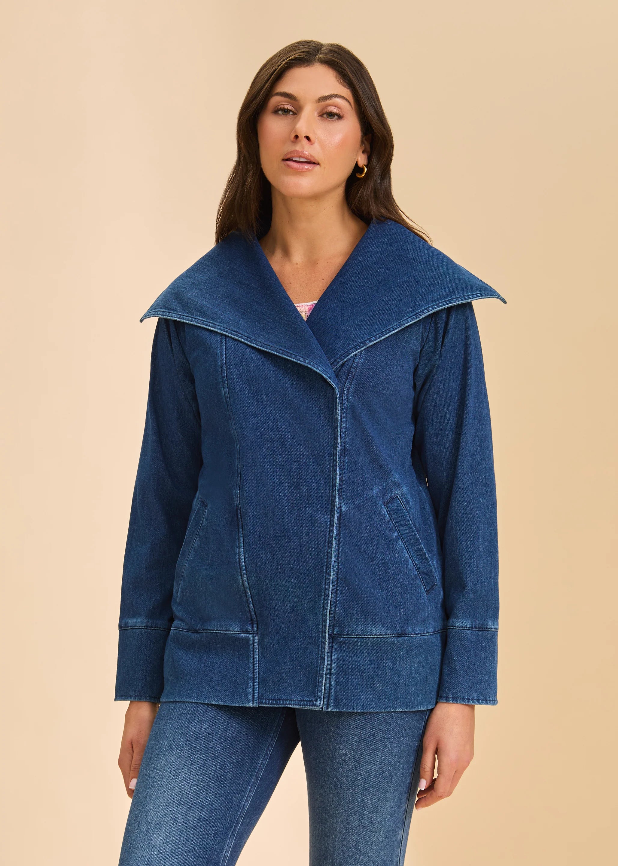 Draped Front Jacket in Blue Denim by FDJ