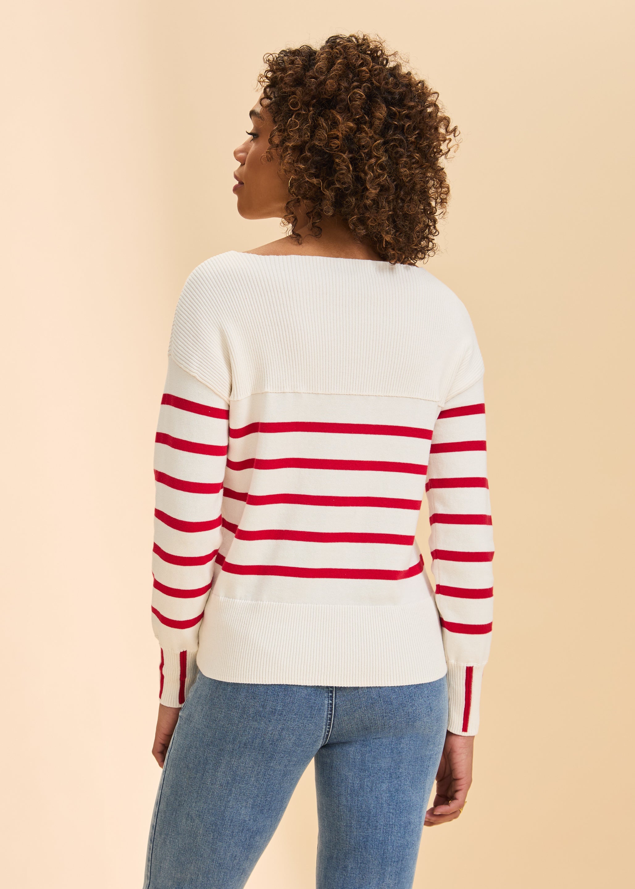Cotton Long Sleeve Striped Sweater by FDJ