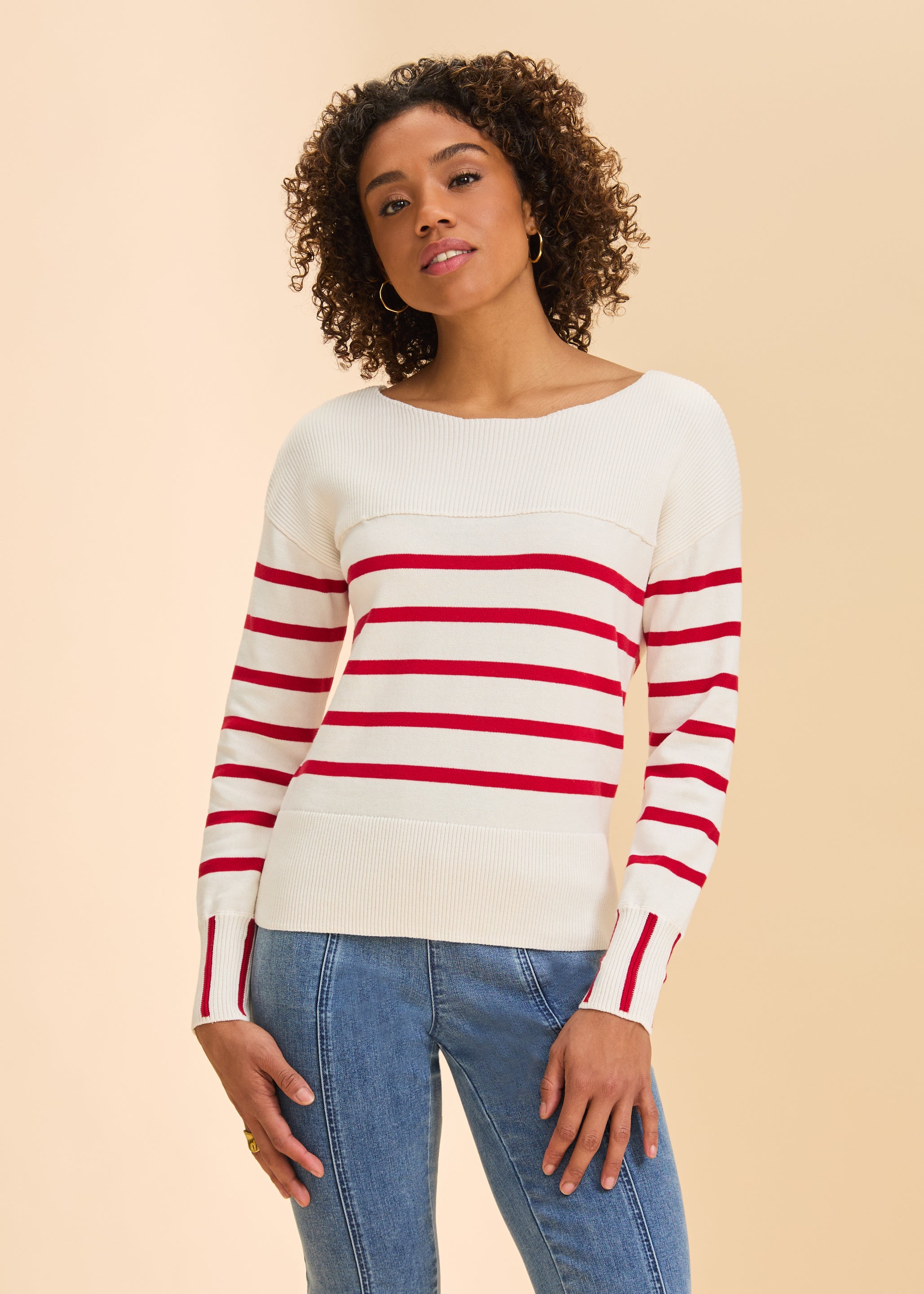 Cotton Long Sleeve Striped Sweater by FDJ