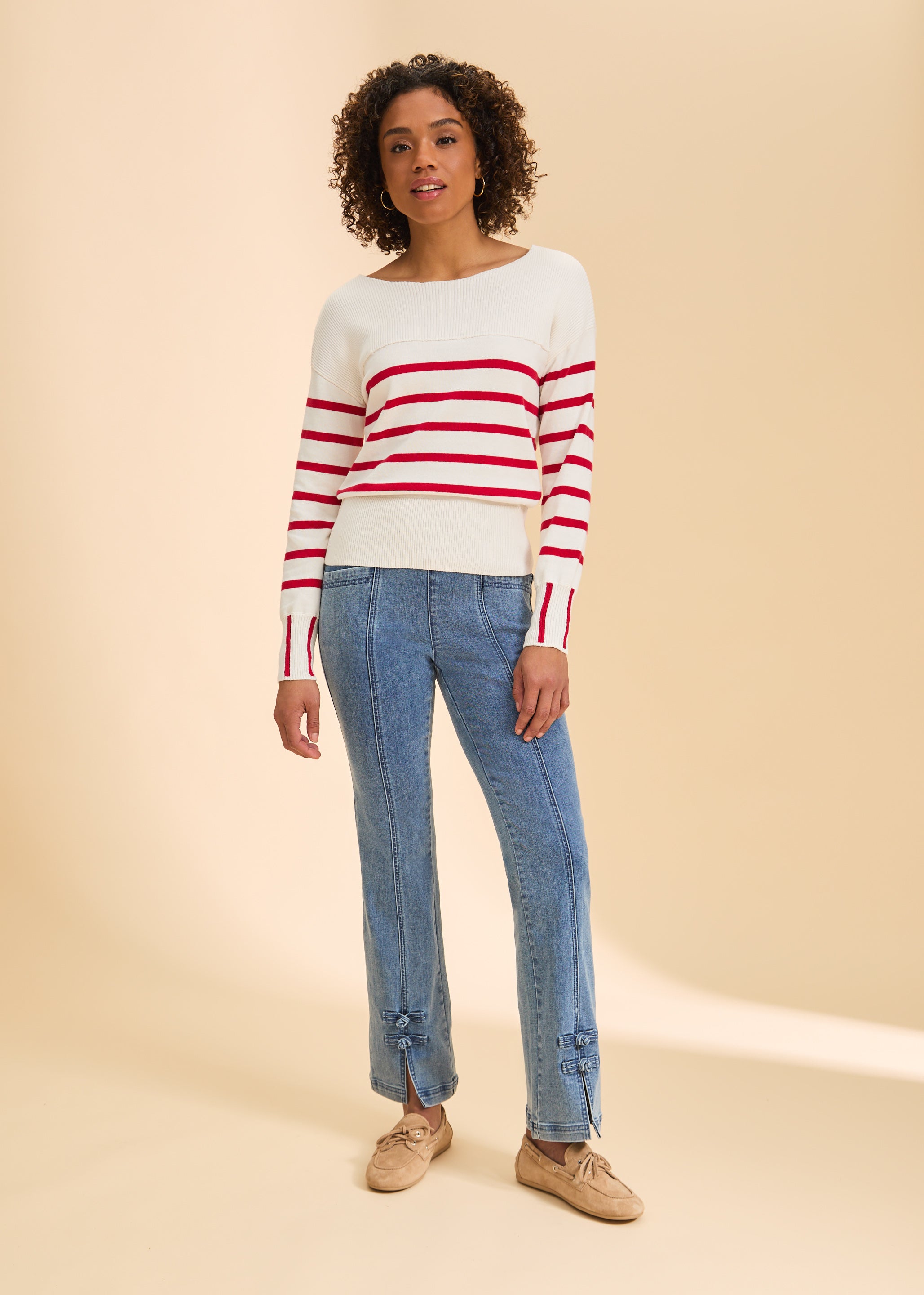 Cotton Long Sleeve Striped Sweater by FDJ