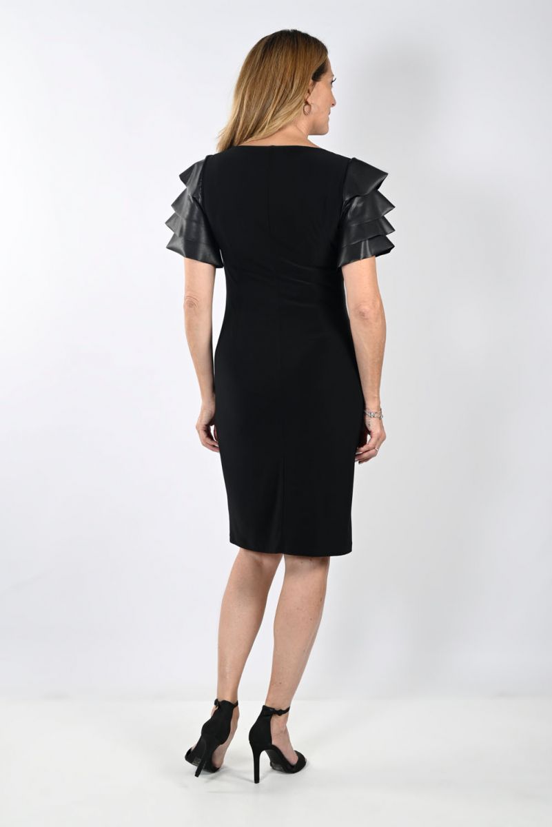 Black Dress with Ruffled Leatherette Sleeves by Frank Lyman