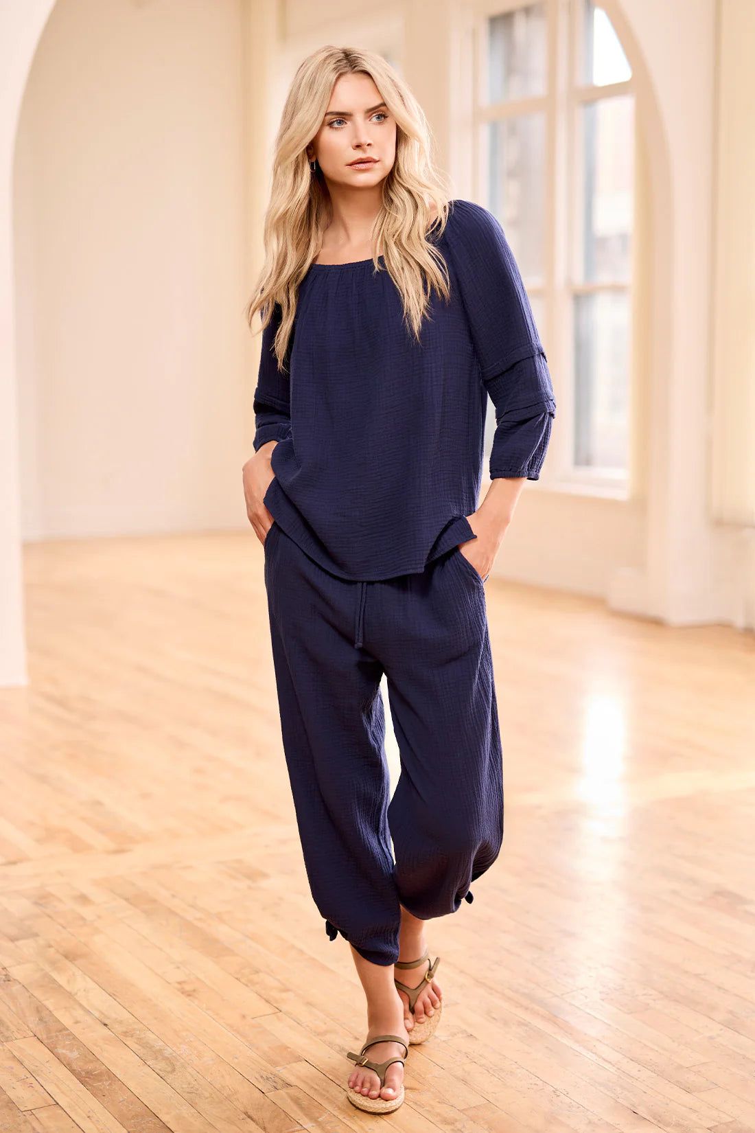 Cotton Gauze Wear 2 Ways Wide Leg Pant With Side Slits by Tribal