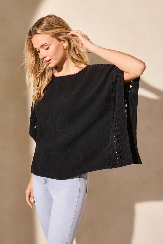 Vintage Wash Cotton Gauze Kaftan Blouse With Fancy Trim by Tribal