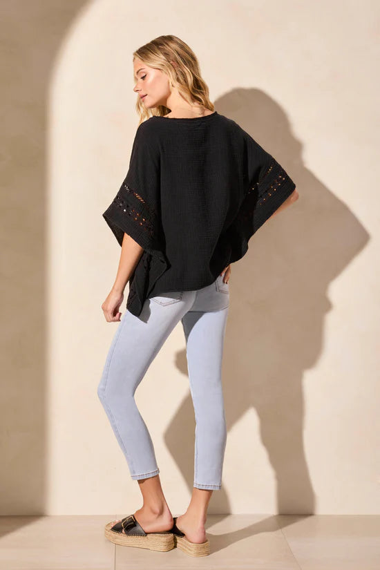 Vintage Wash Cotton Gauze Kaftan Blouse With Fancy Trim by Tribal