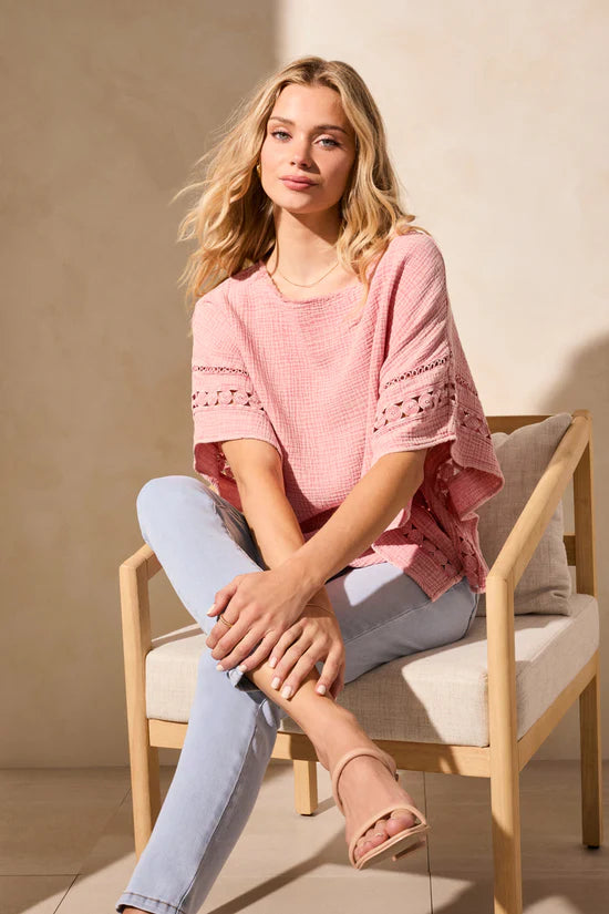 Vintage Wash Cotton Gauze Kaftan Blouse With Fancy Trim by Tribal