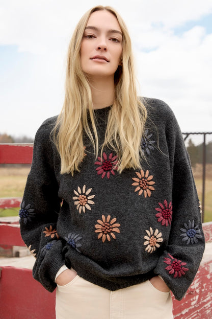 Mock Neck Sweater With Floral Embroidery by Charlie B