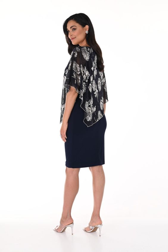 Sheath Special Occasion Dress with Foil Print Overlay by Frank Lyman