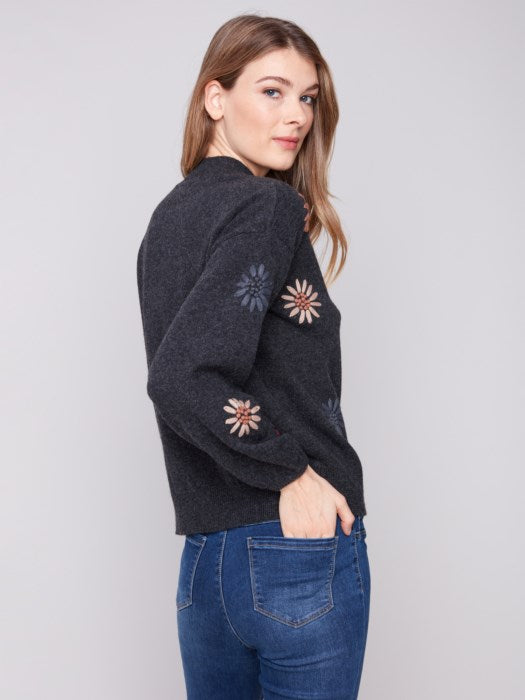 Mock Neck Sweater With Floral Embroidery by Charlie B