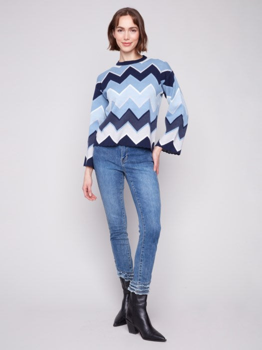 Chevron Striped Crew Neck Sweater by Charlie B