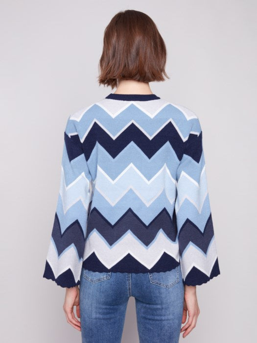Chevron Striped Crew Neck Sweater by Charlie B