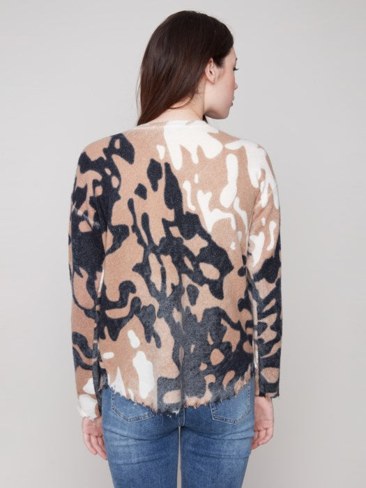 Reversible Printed Plush Sweater with Frayed Edges by Charlie B