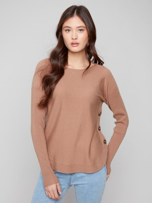 Boat Neck Sweater with Side Buttons by Charlie B
