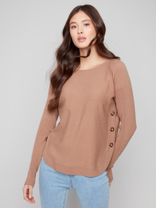 Boat Neck Sweater with Side Buttons by Charlie B