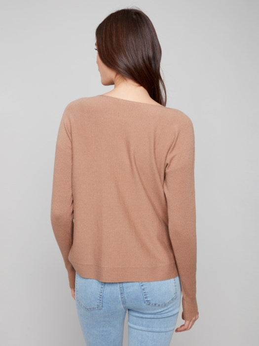 Boat Neck Sweater with Side Buttons by Charlie B