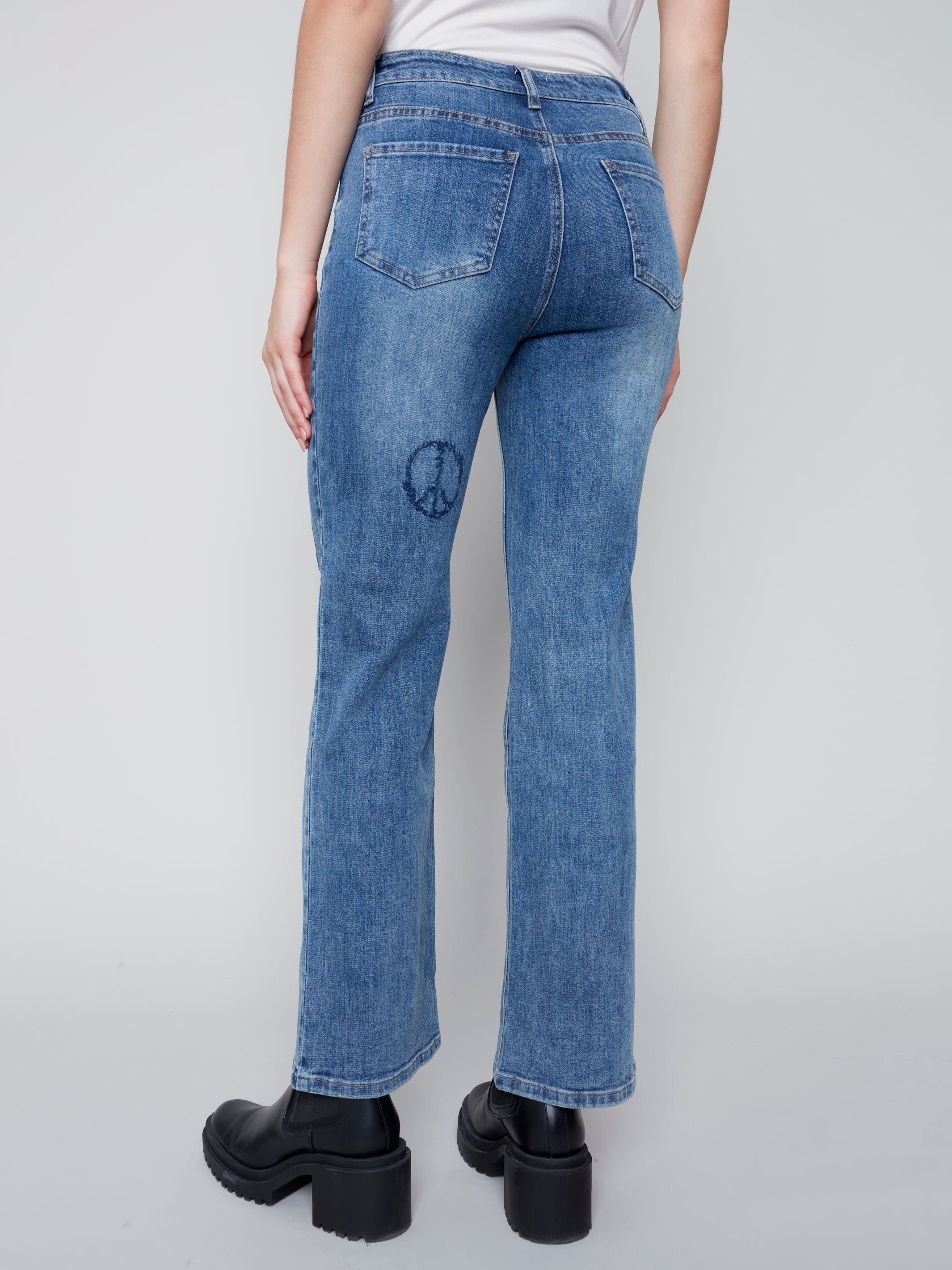 Straight Leg Jeans with Heart Embroidery by Charlie B