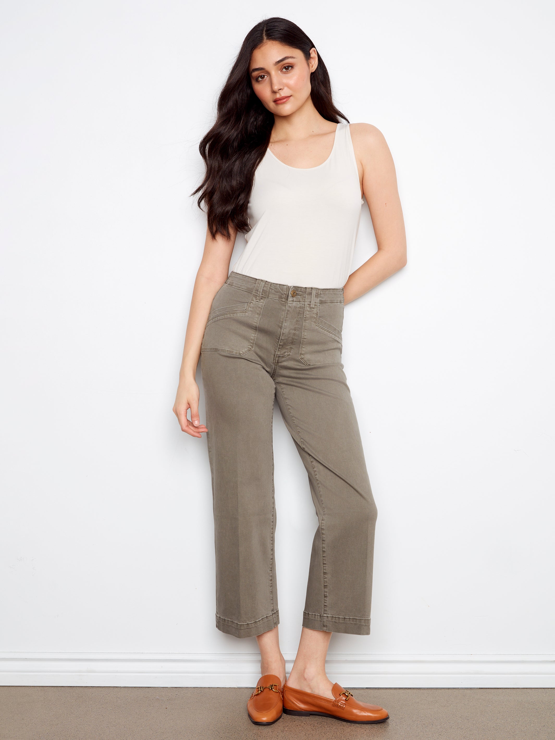 Cropped Wide Leg Stretch Twill Pants by Charlie B