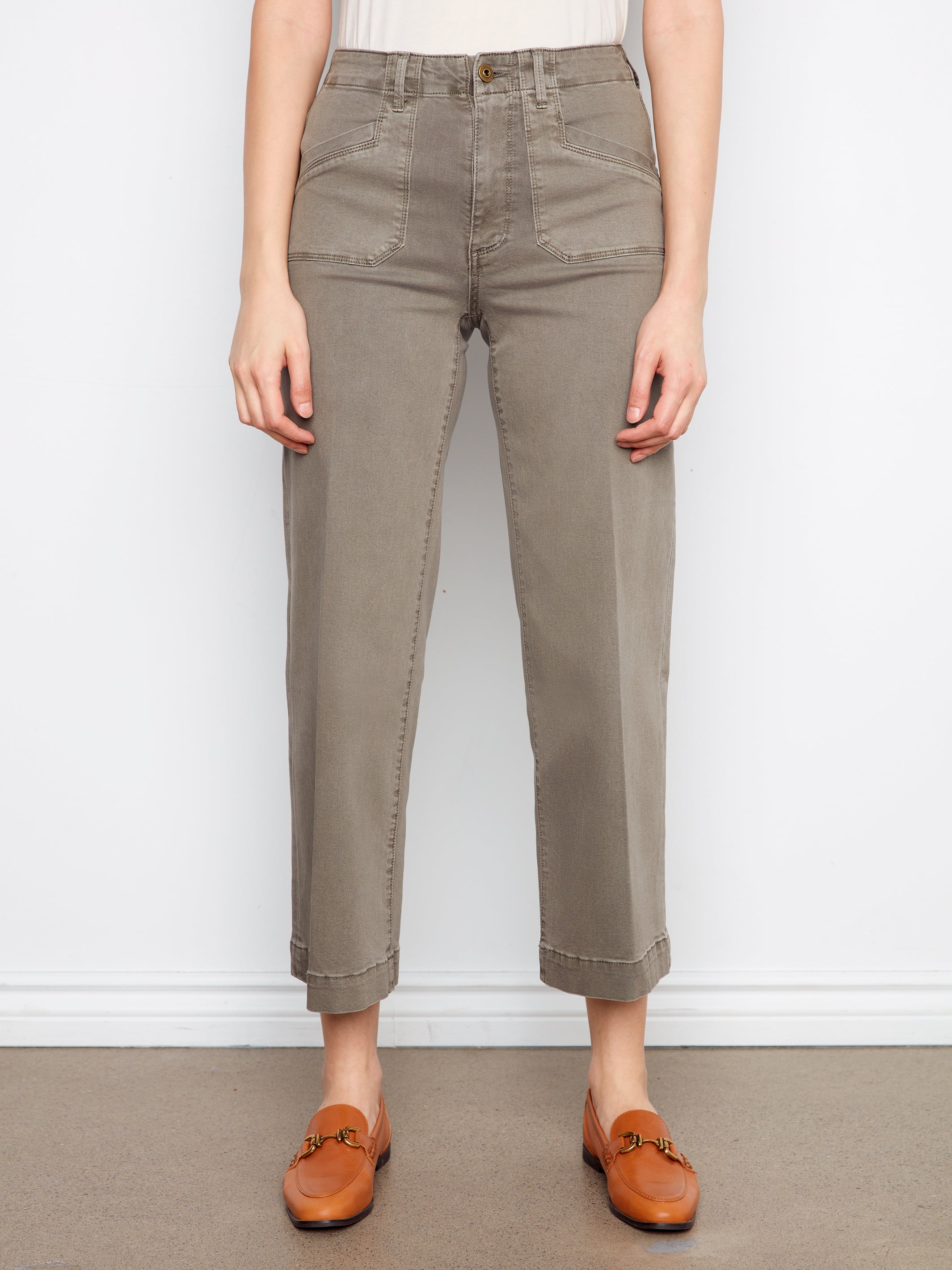 Cropped Wide Leg Stretch Twill Pants by Charlie B