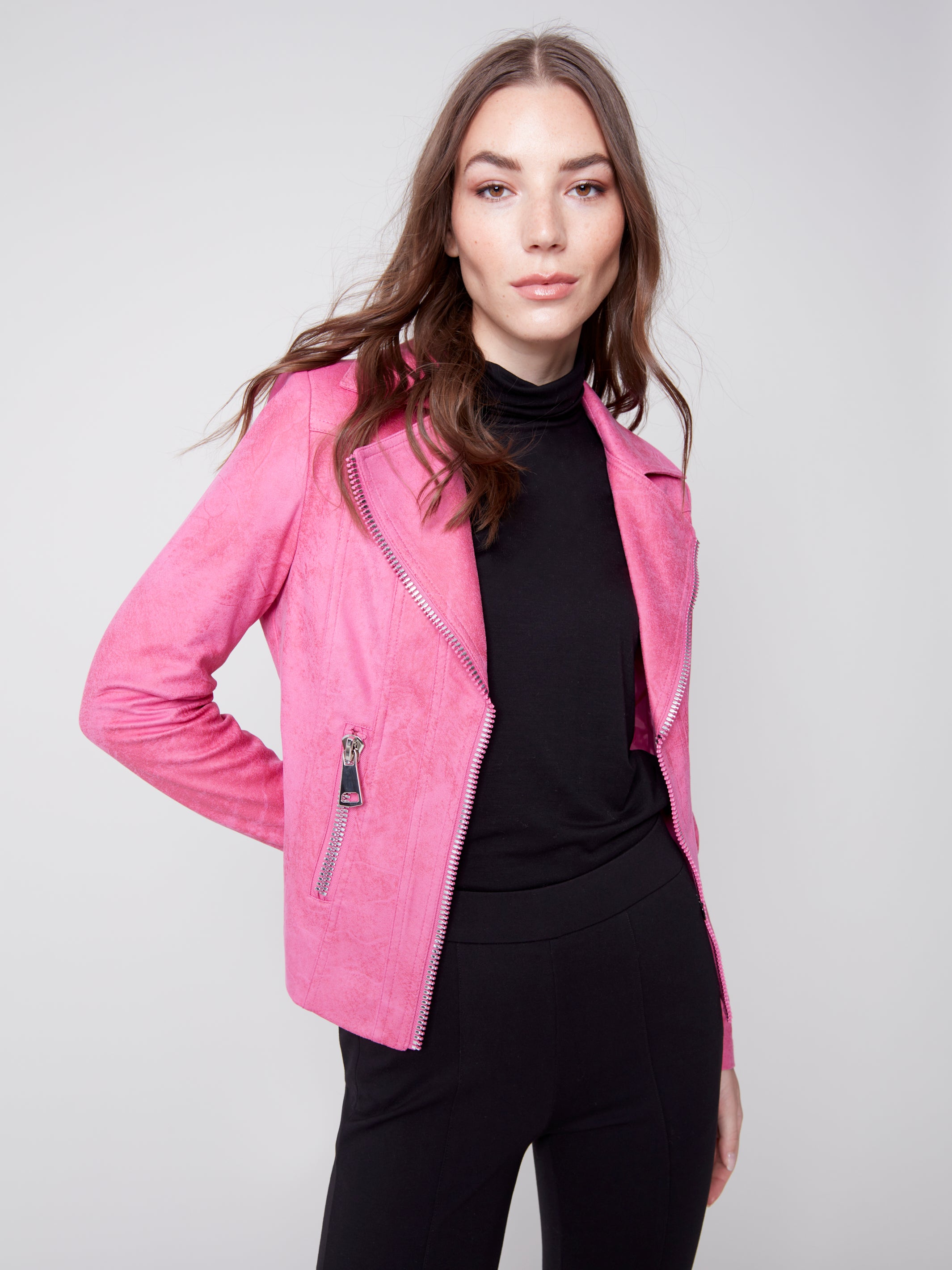 Faux Leather Moto Jacket by Charlie B