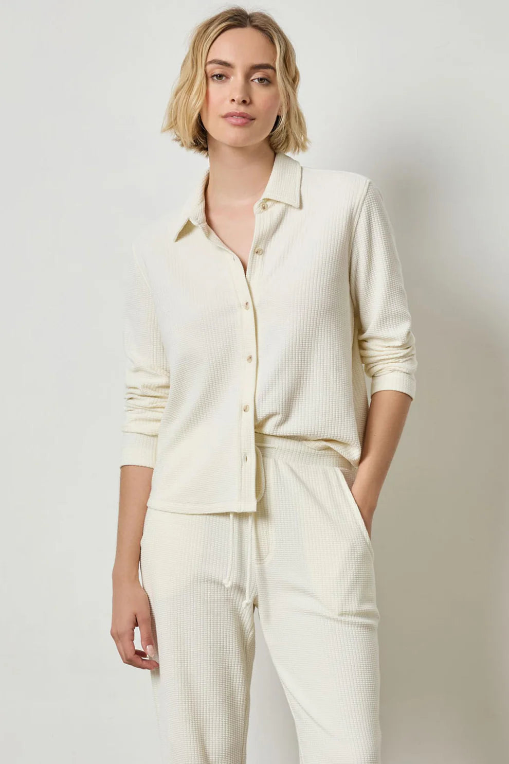 Waffle Collared Button Down by Lilla P