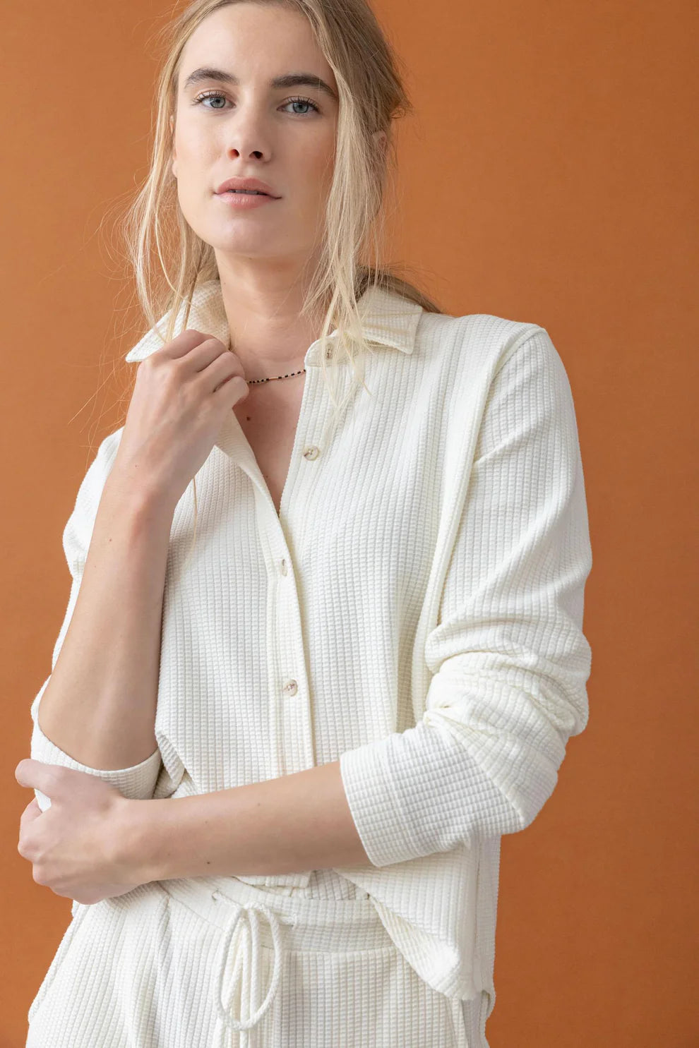 Waffle Collared Button Down by Lilla P