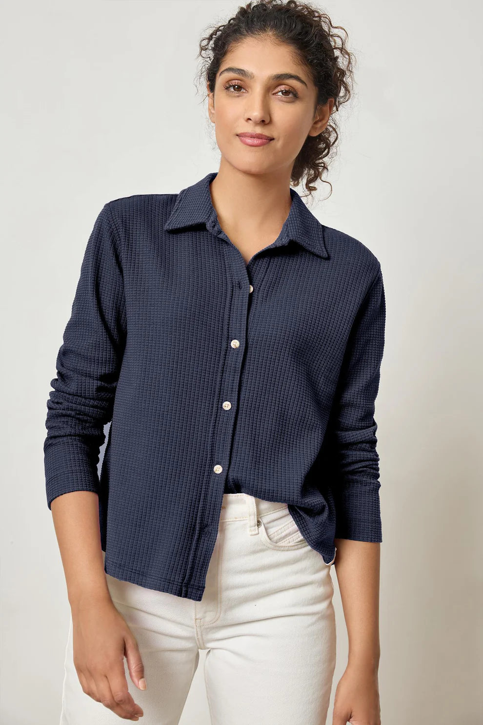 Waffle Collared Button Down by Lilla P