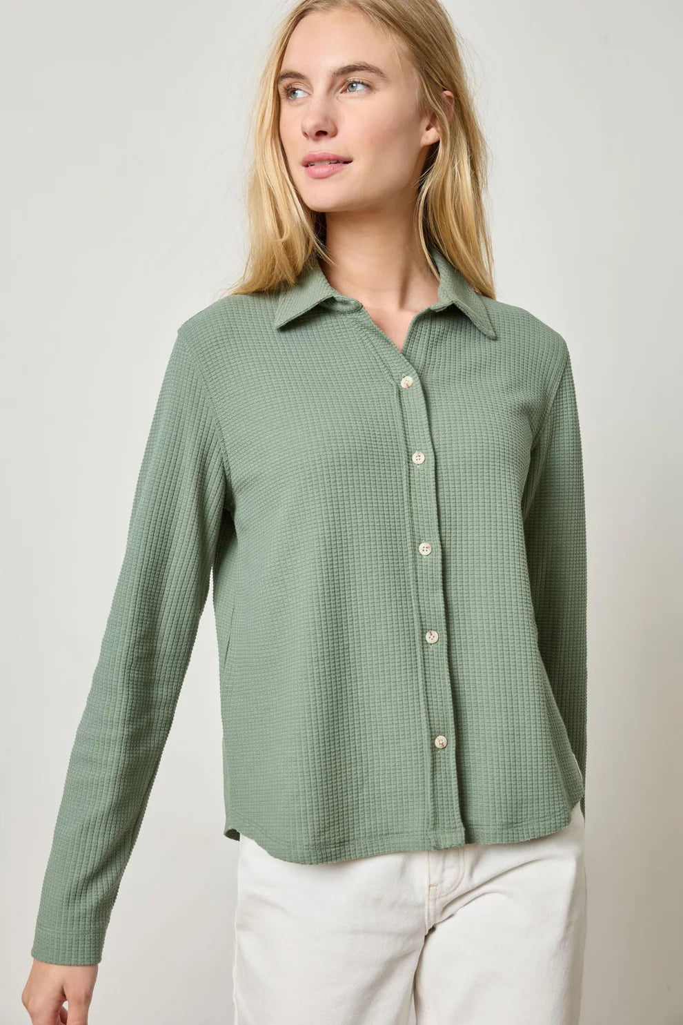Waffle Collared Button Down by Lilla P