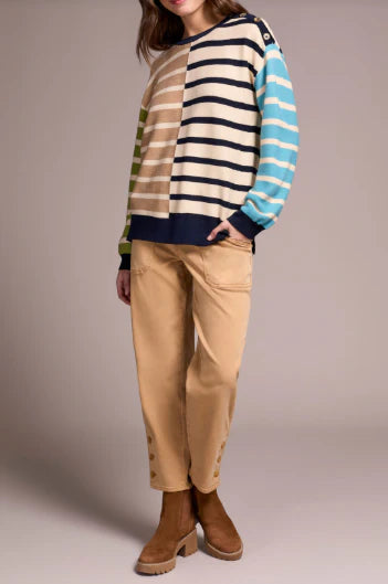 Multi Stripe Light Weight Crew Neck Sweater by Tribal