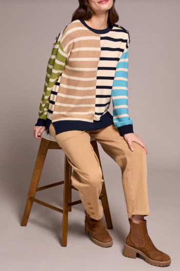 Multi Stripe Light Weight Crew Neck Sweater by Tribal