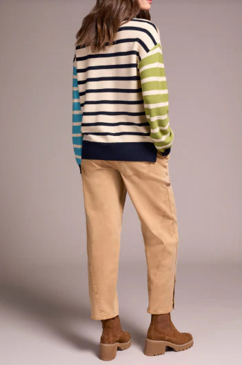 Multi Stripe Light Weight Crew Neck Sweater by Tribal