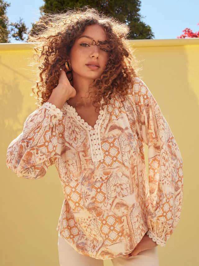 Printed Linen Blend Blouse by Charlie B