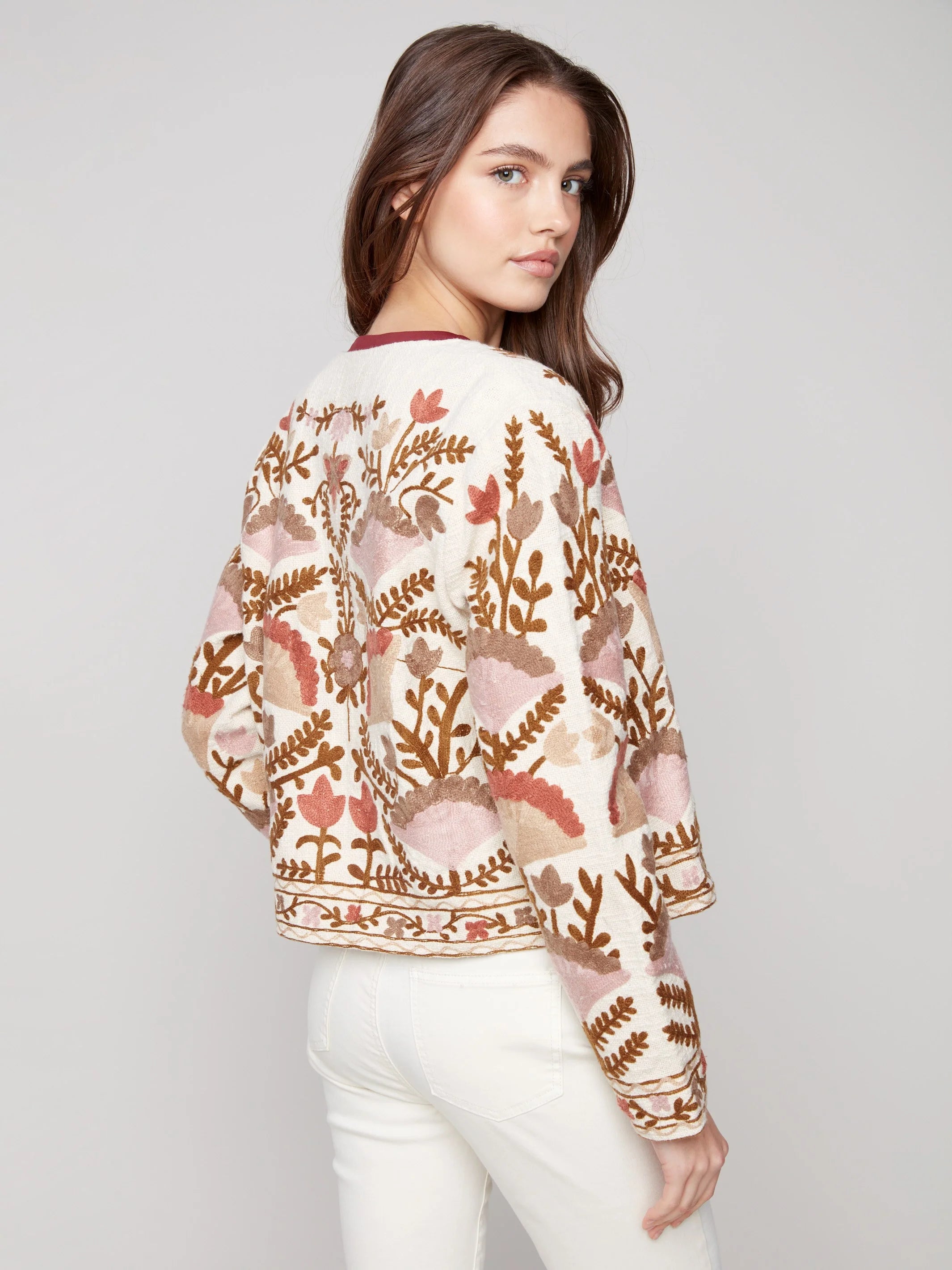 Embroidered Open Front Jacket by Charlie B