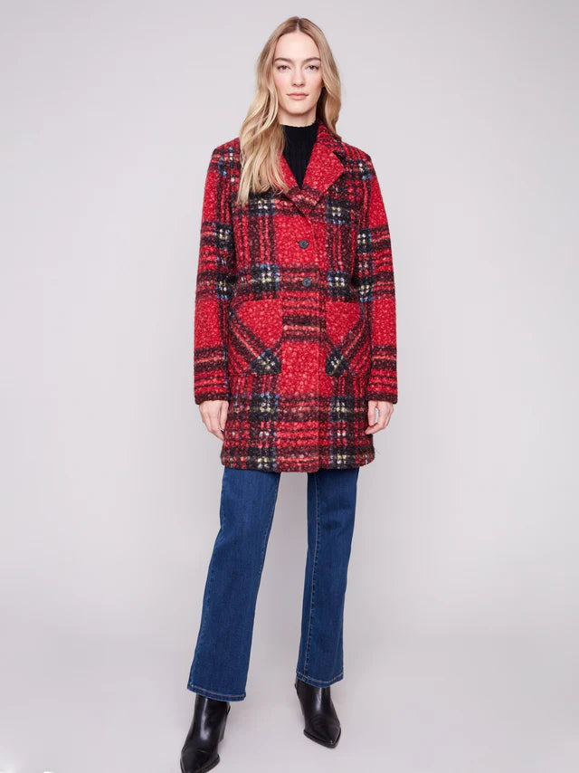 Plaid Bouclé Knit Coat by Charlie B