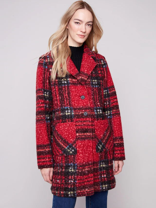 Plaid Bouclé Knit Coat by Charlie B