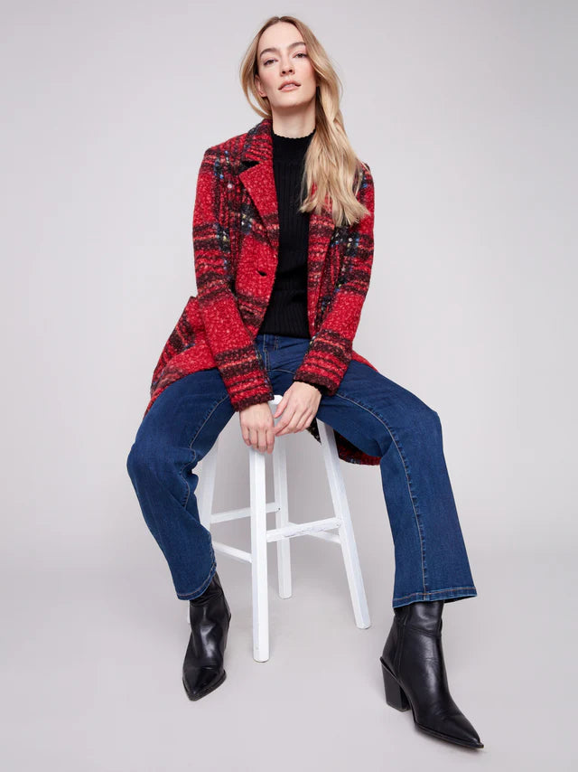 Plaid Bouclé Knit Coat by Charlie B