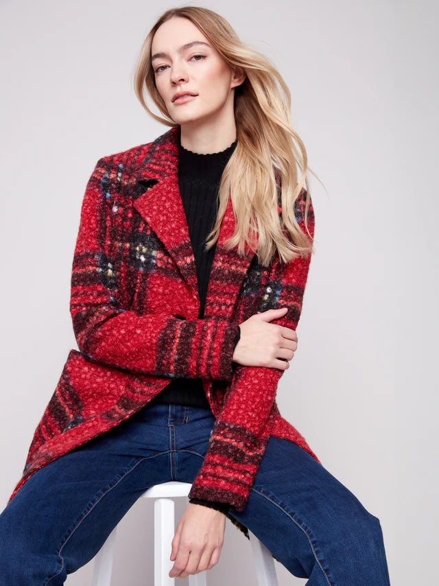 Plaid Bouclé Knit Coat by Charlie B
