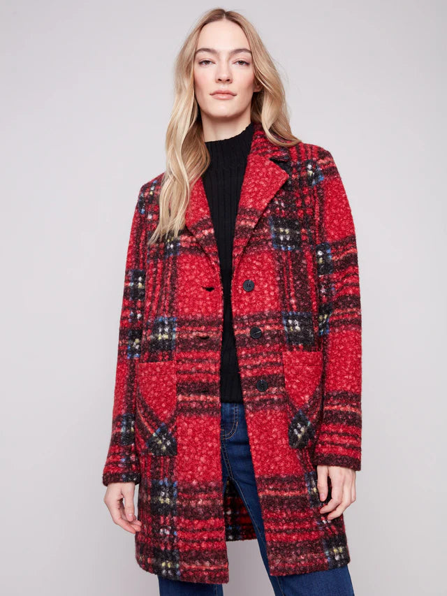 Plaid Bouclé Knit Coat by Charlie B