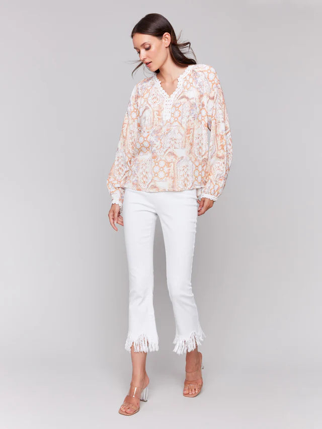 Printed Linen Blend Blouse by Charlie B
