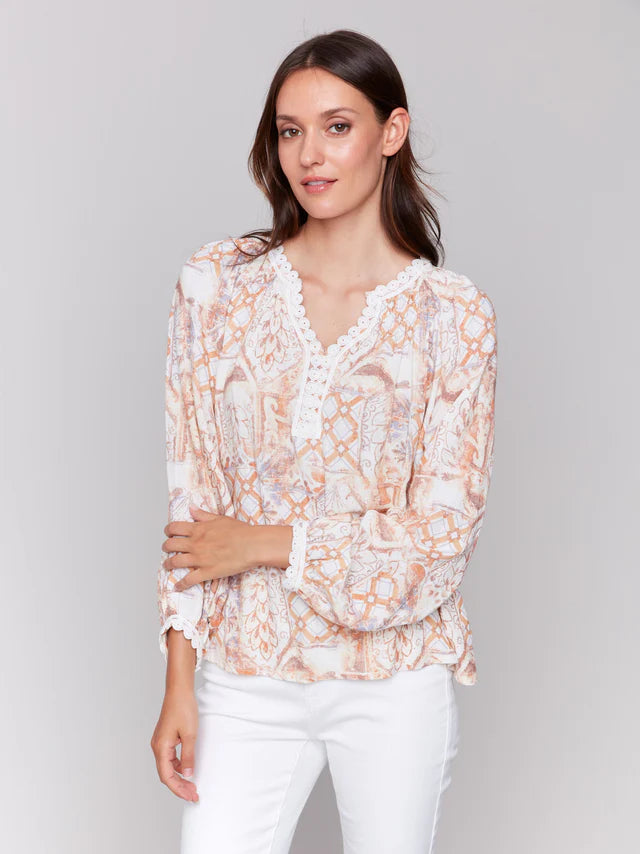 Printed Linen Blend Blouse by Charlie B