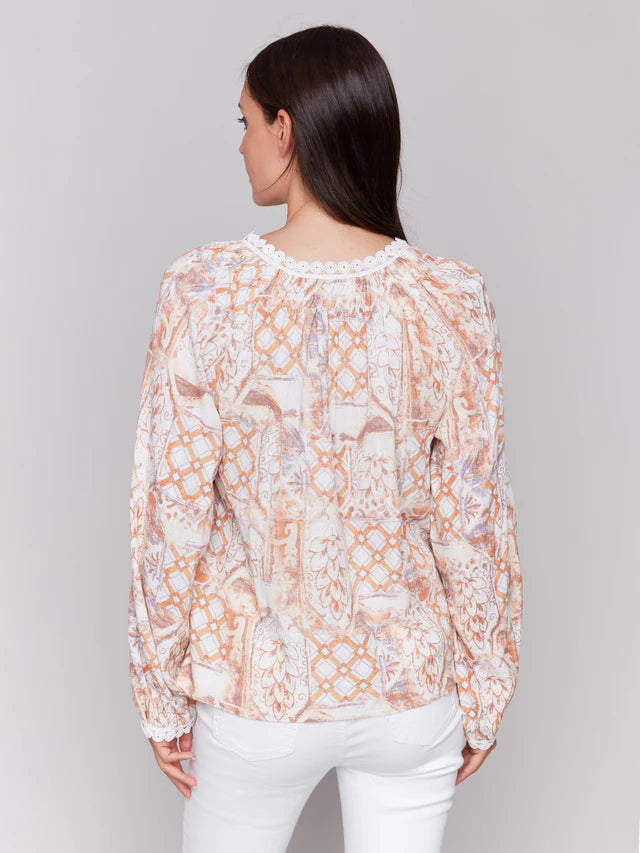 Printed Linen Blend Blouse by Charlie B