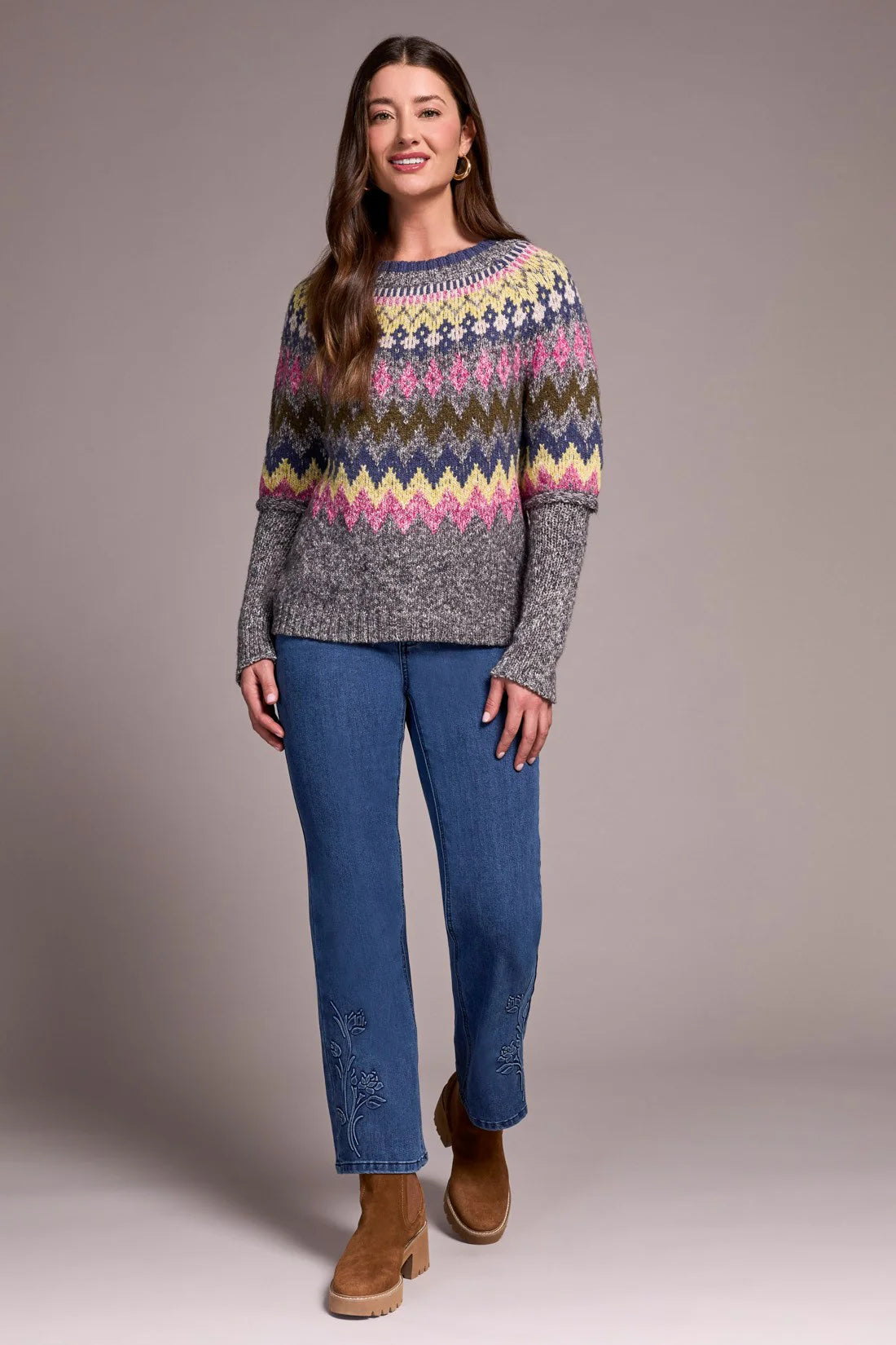 Intarsia Ribbed Long Sleeve Sweater by Tribal