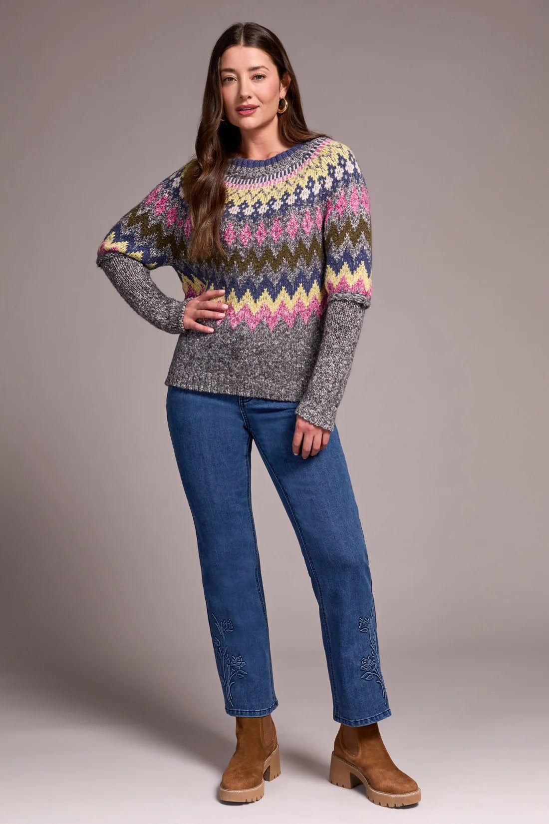 Intarsia Ribbed Long Sleeve Sweater by Tribal