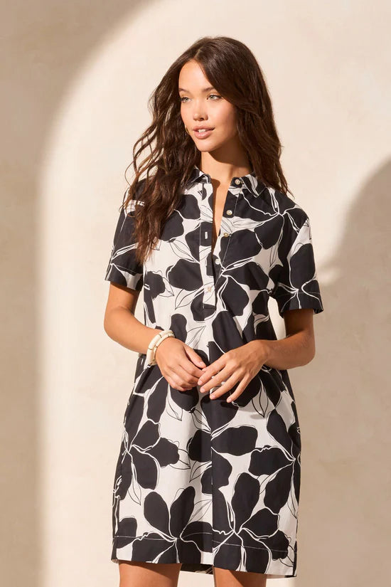Printed Cotton Poplin Short-Sleeve Shirt Dress by Tribal