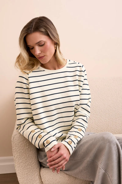 Striped Scuba Knit Button Sleeve Top by Tribal