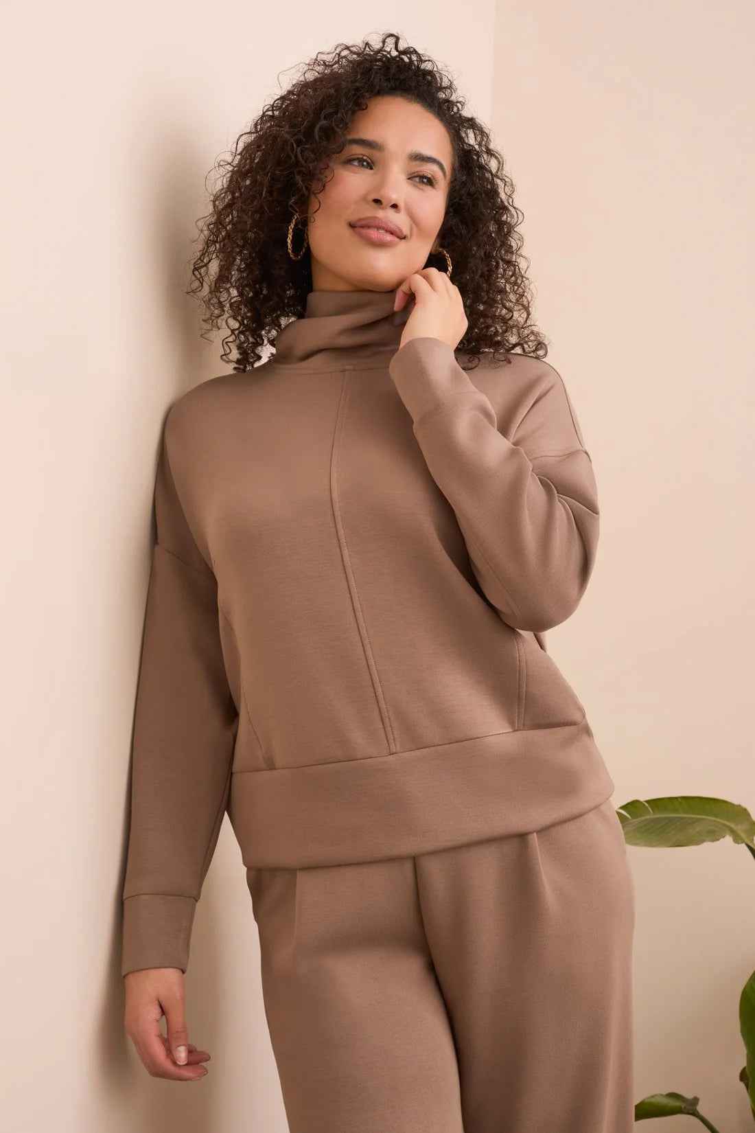 Techno Lux Drop Shoulder Funnel Neck Knit Top by Tribal