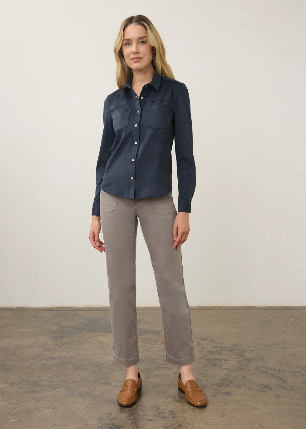 FDJ Faux Suede Button-Up Shirt