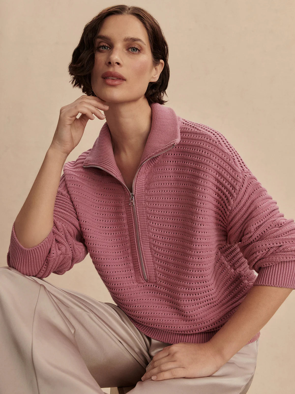 Tara Pointelle Half-Zip Sweater by Varley