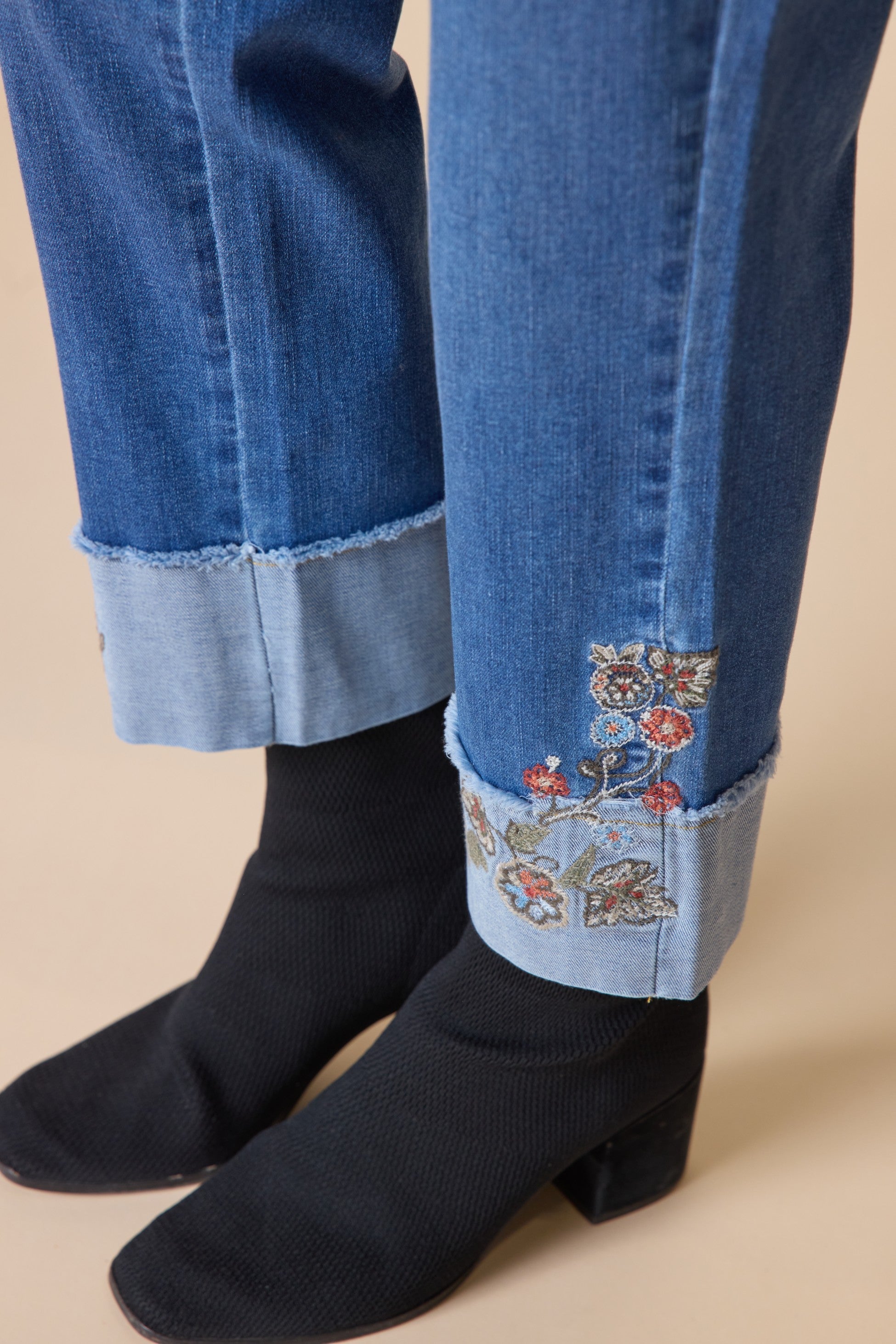 Stretch Denim Embroidered Cuffed Jeans by Habitat