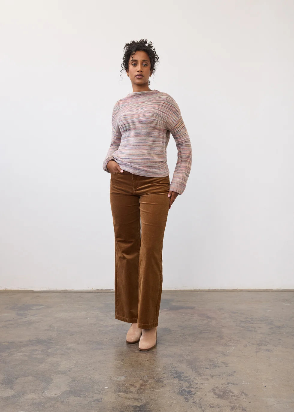 FDJ Boat Neck Long Sleeve Sweater, Multi Spacedye