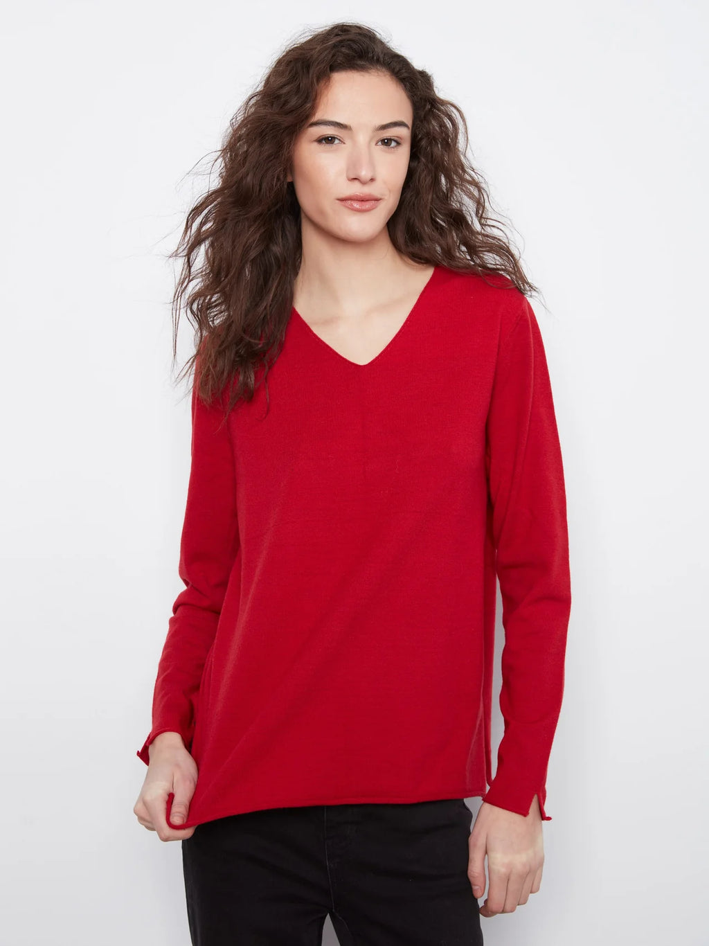  Charlie B Basic V-Neck Sweater - Equestrian