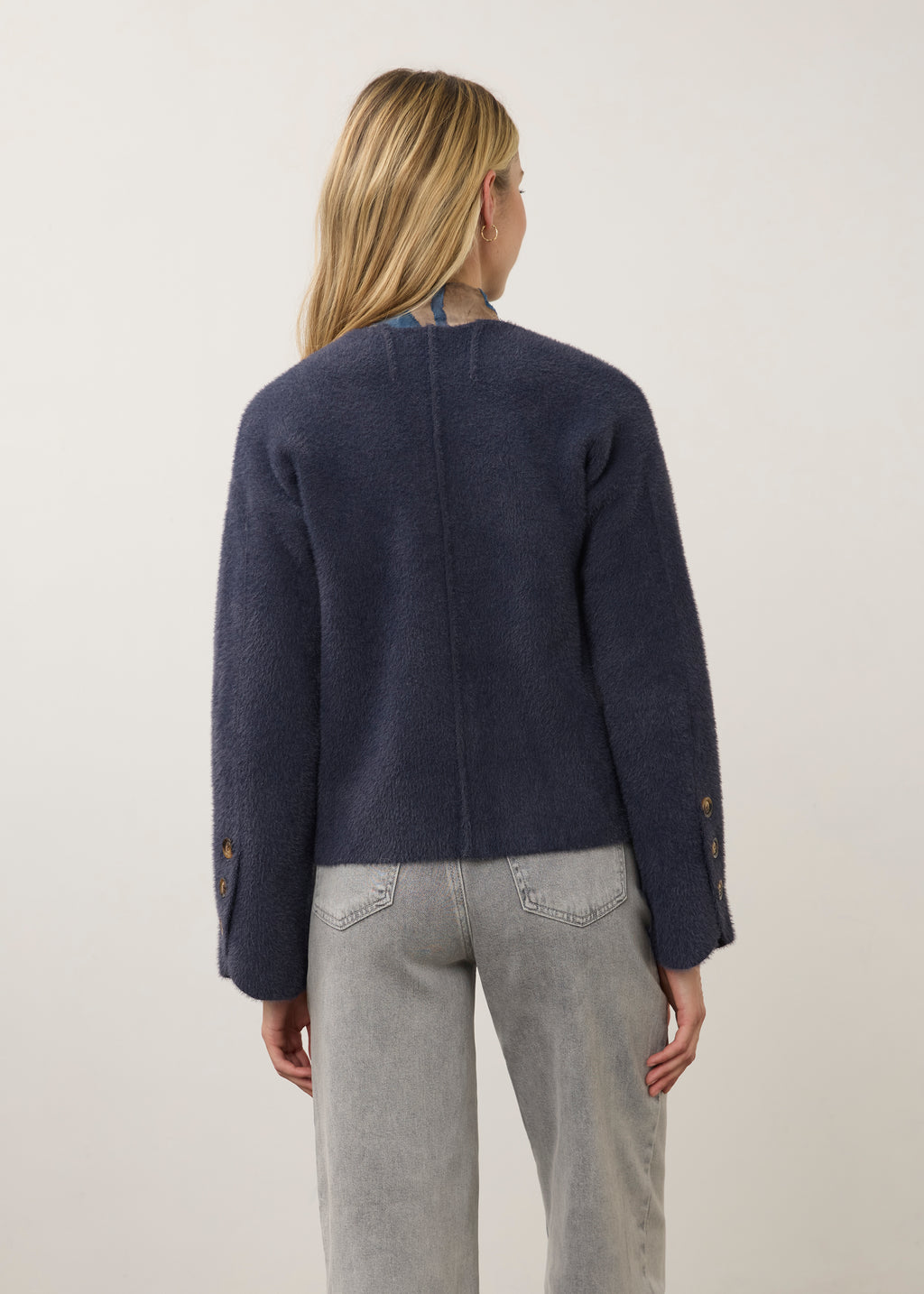 Collarless Knit Sweater Jacket by FDJ